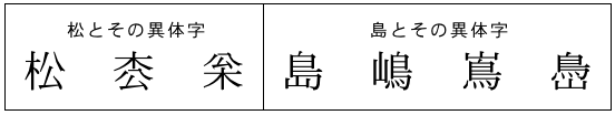 松とその異体字、島とその異体字