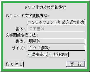 RTF出力変換詳細設定パネル