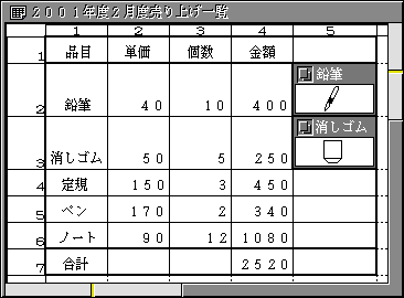 基本表計算のウィンドウ