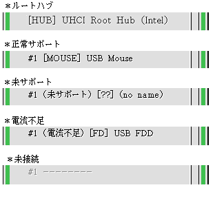 USB機器についての情報を表示