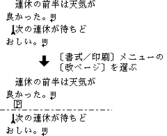 [書式/印刷]メニューの[改ページ]を選ぶ