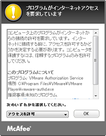 VMware Player の通信に対して許可を選ぶ