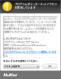 VMware NAT Serviceの通信に対して許可を選ぶ