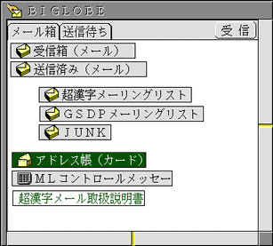 メール管理にメール関連の仮身をまとめて置いた例